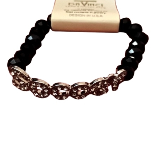 DaVinci Jewelry - DaVinci Black Beaded "Soccer" Bracelet with Sparkling Silver Details